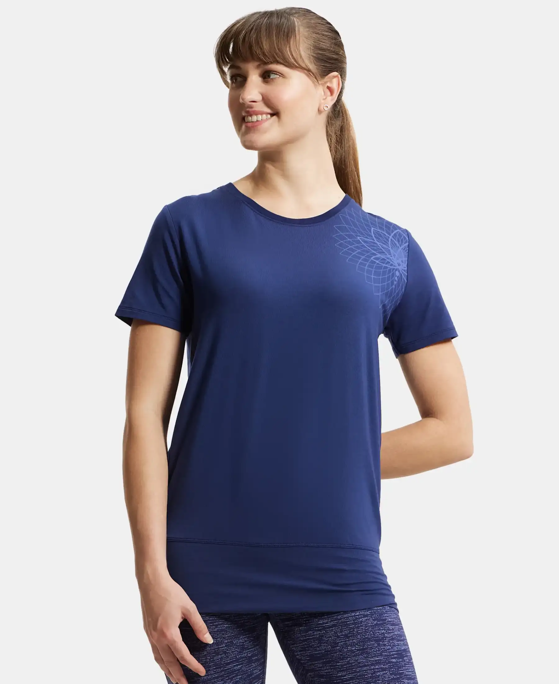 Tencel Lyocell Elastane Stretch Relaxed Fit Graphic Printed Half Sleeve T-Shirt - Medieval Blue - Image 4