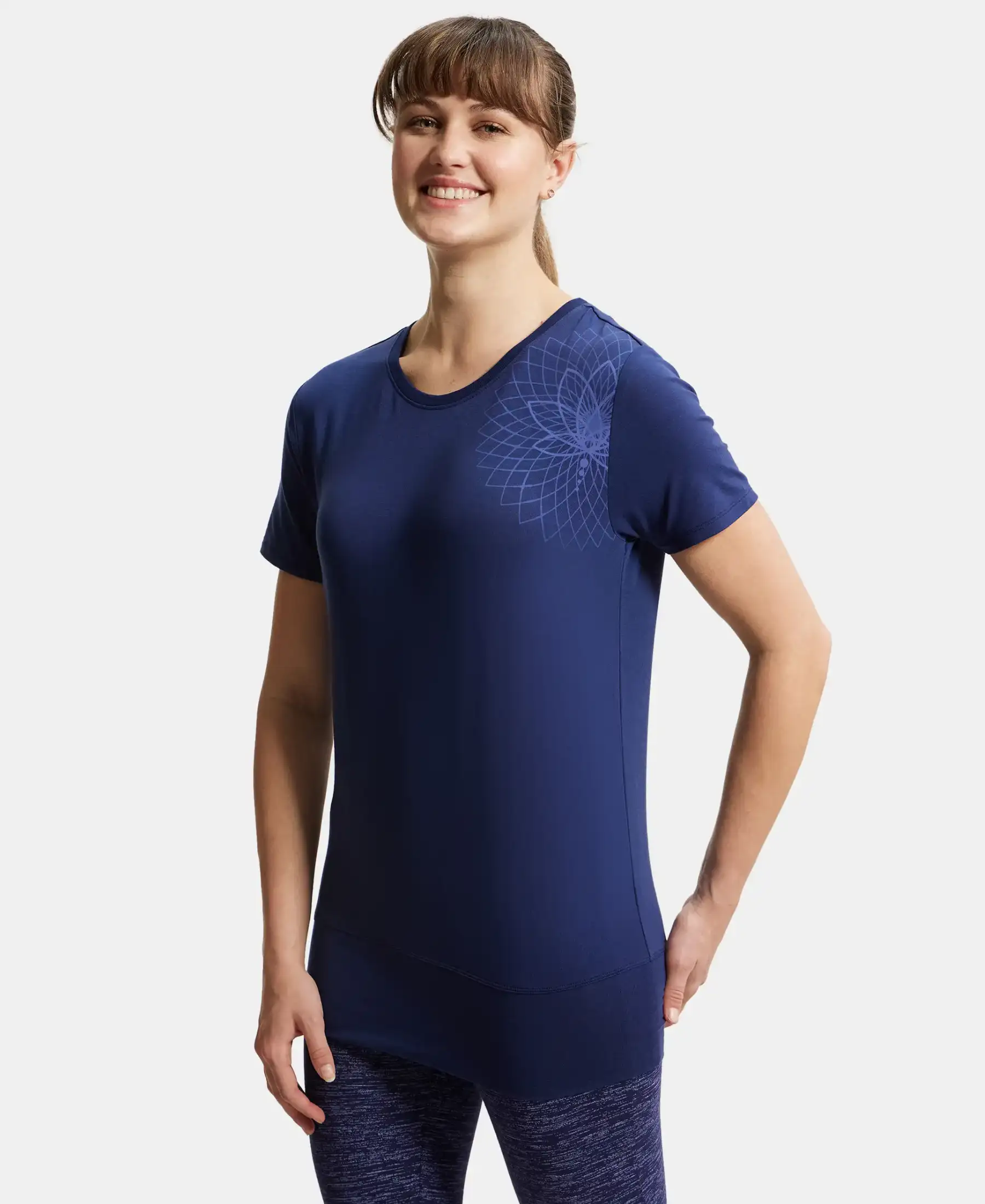 Tencel Lyocell Elastane Stretch Relaxed Fit Graphic Printed Half Sleeve T-Shirt - Medieval Blue - Image 5