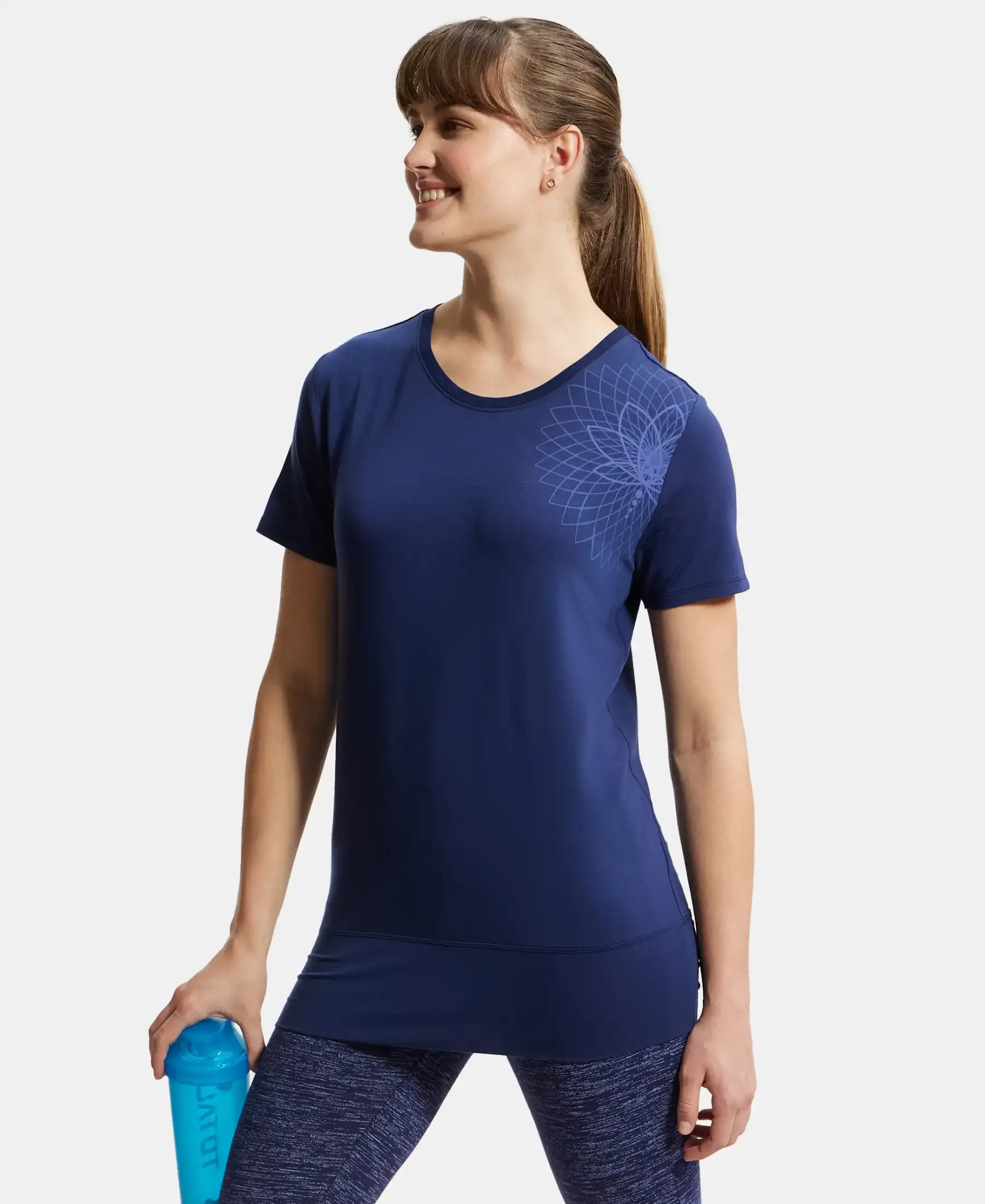 Tencel Lyocell Elastane Stretch Relaxed Fit Graphic Printed Half Sleeve T-Shirt - Medieval Blue - Image 6