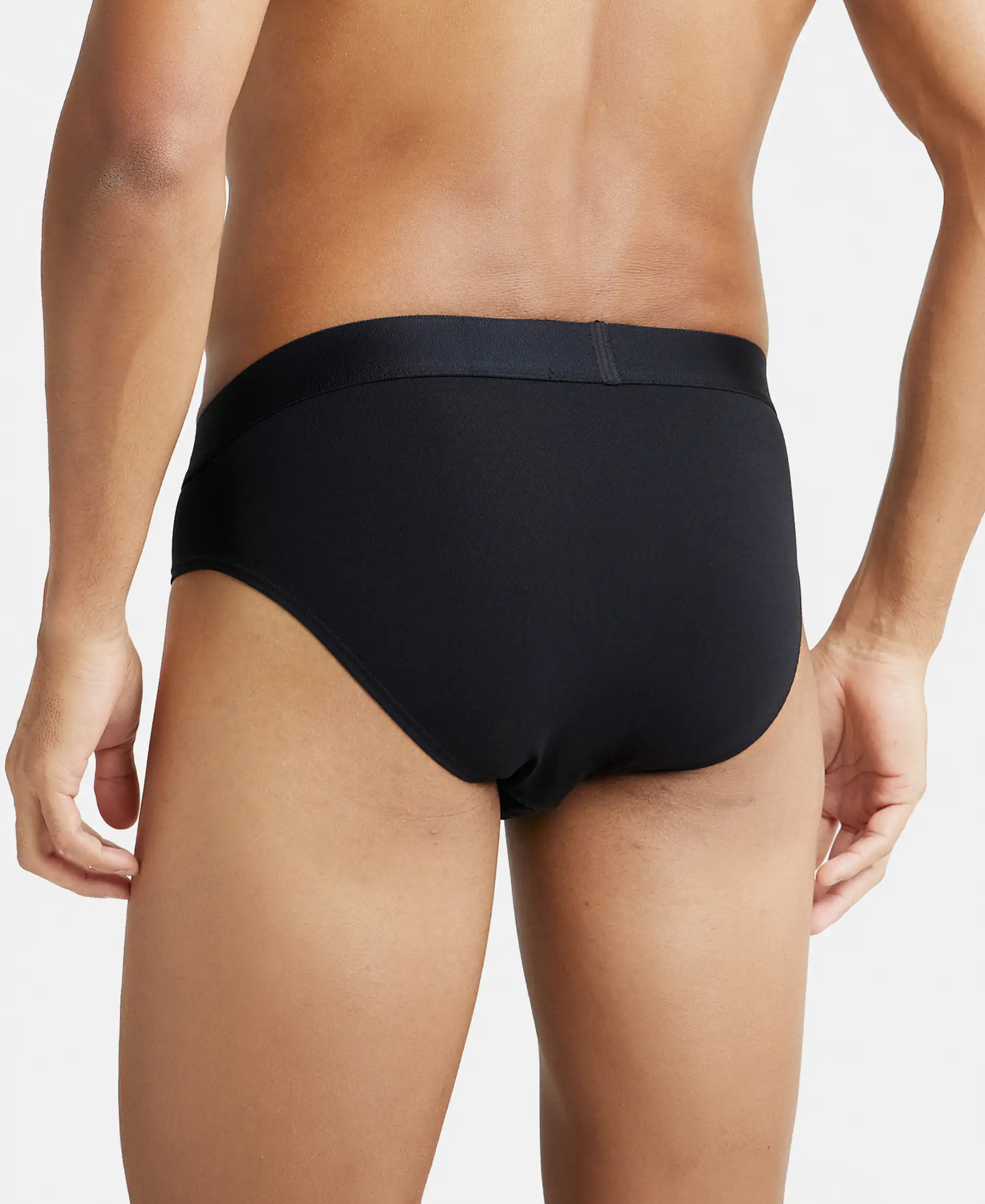 Tencel Micro Modal Cotton Elastane Stretch Solid Brief with Natural StayFresh Properties - Black - Image 3