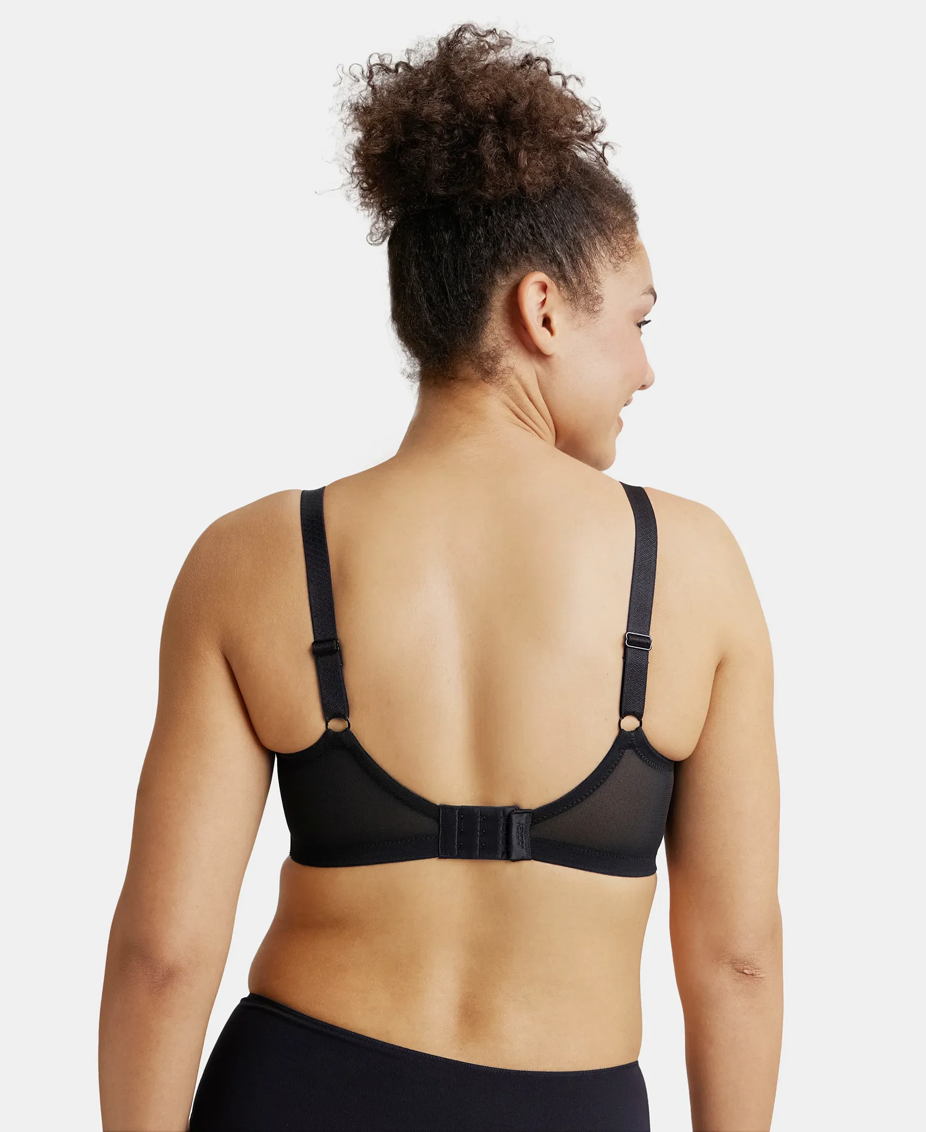 Under-Wired Non-Padded Soft Touch Microfiber Elastane Stretch Full Coverage Minimizer Bra with Broad Wings - Black - Image 3