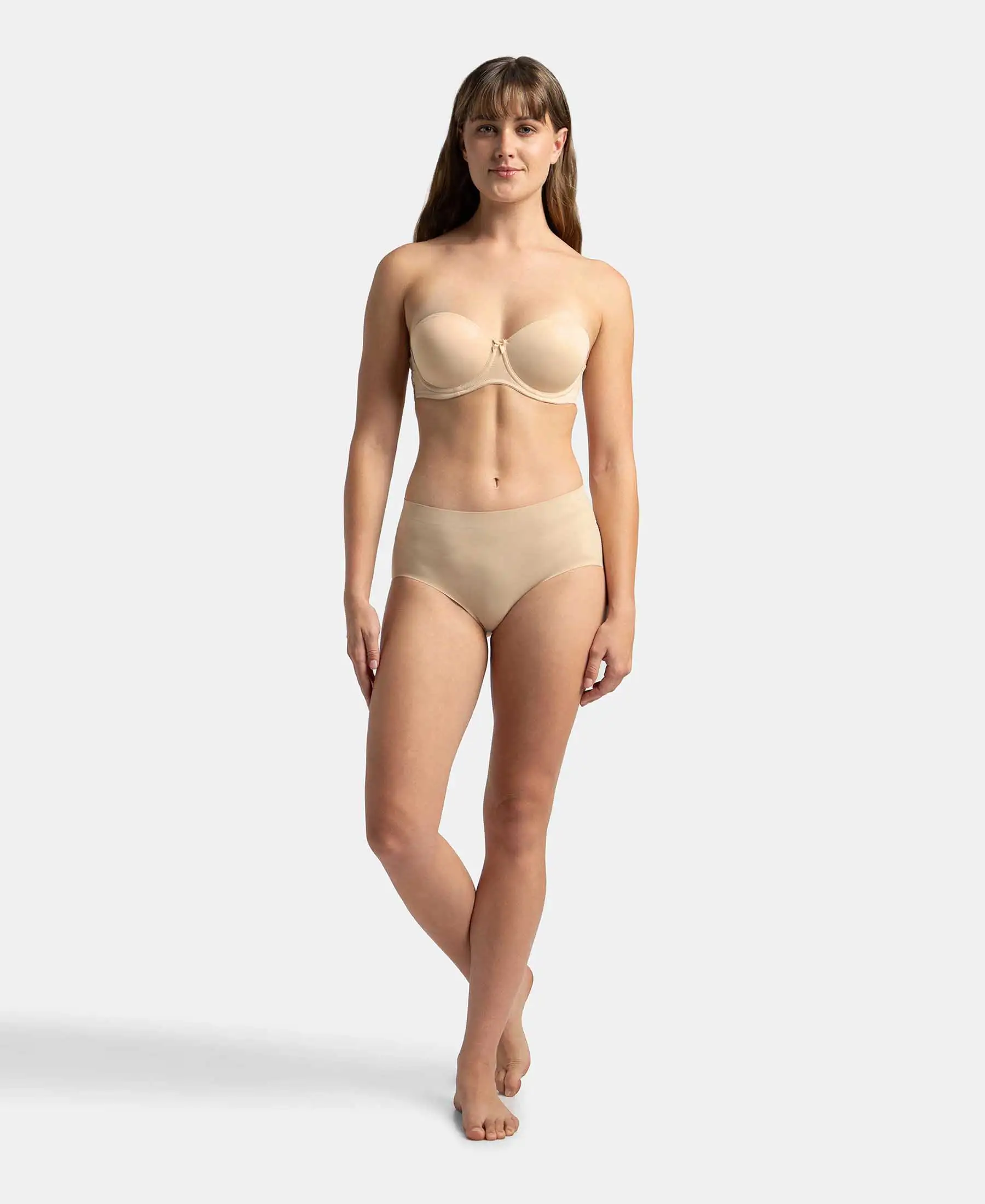 Under-Wired Padded Soft Touch Microfiber Elastane Stretch Full Coverage Strapless Bra with Ultra-Grip Support Band - Light Skin - Image 4