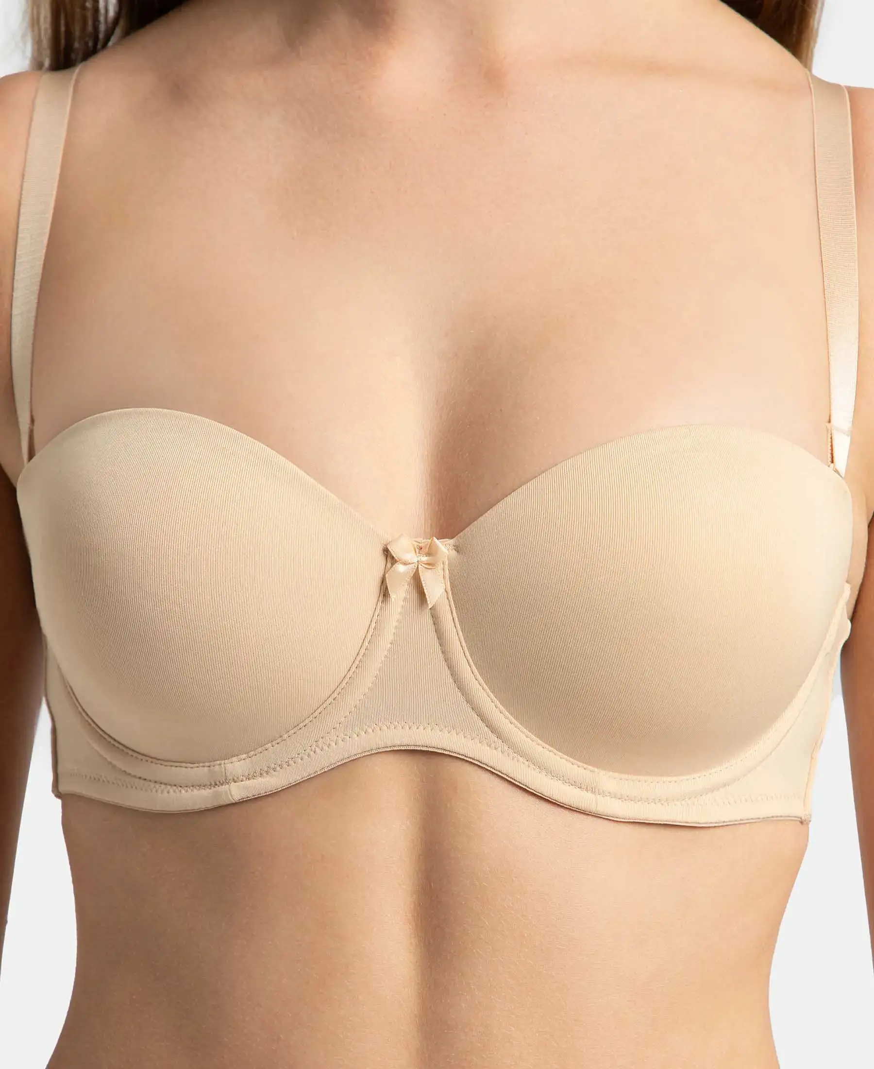 Under-Wired Padded Soft Touch Microfiber Elastane Stretch Full Coverage Strapless Bra with Ultra-Grip Support Band - Light Skin - Image 8