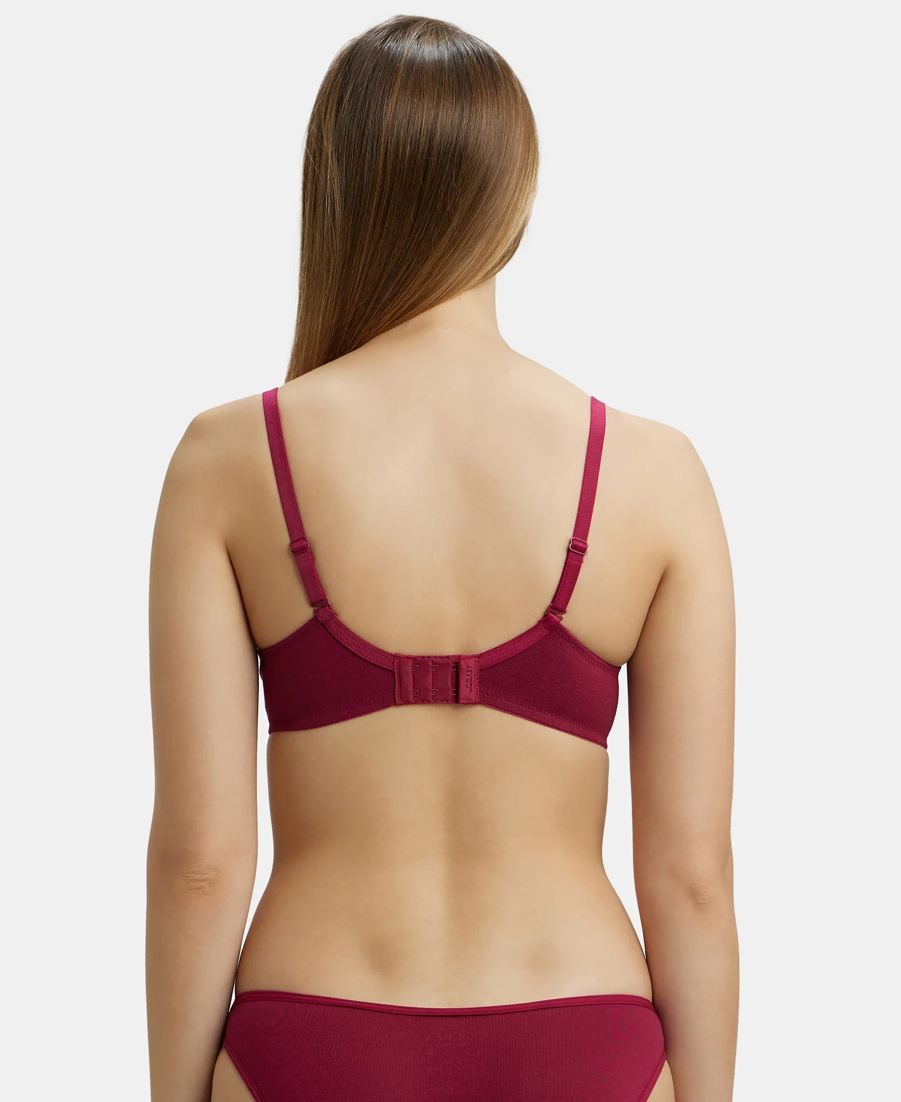 Under-Wired Padded Super Combed Cotton Elastane Stretch Medium Coverage T-Shirt Bra with Detachable Straps - Beet Red - Image 3