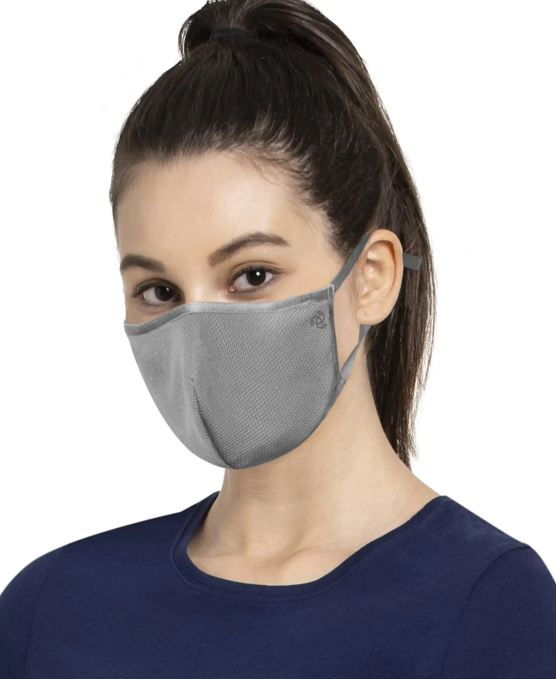 Unisex Polyester Mesh and Super Combed Cotton Woven Face Mask with Adjustable Nose-clip and Soft Elastic Ear Loops - Performance Grey (Pack of 2) - Image 3