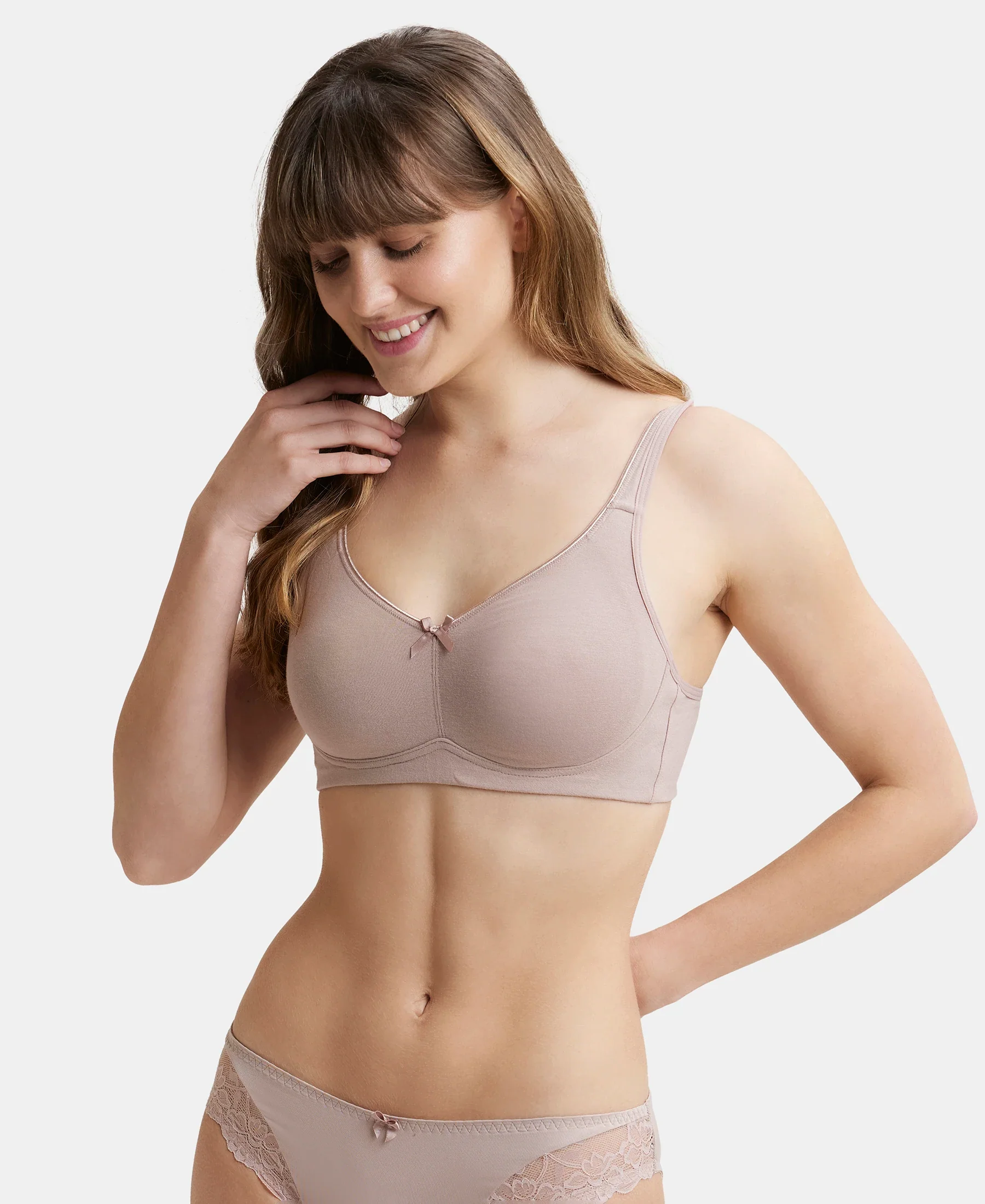 Wirefree Non Padded Super Combed Cotton Elastane Stretch Full Coverage Everyday Bra with Concealed Shaper Panel - Mocha - Image 5