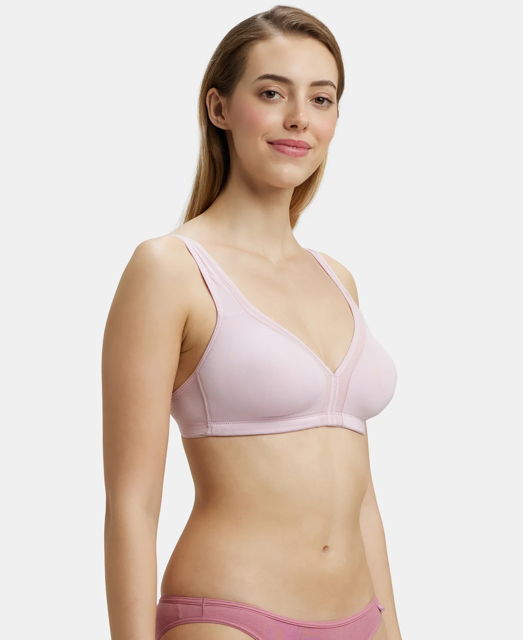Wirefree Non Padded Soft Touch Microfiber Elastane Stretch Full Coverage Everyday Bra with Stylised Mesh Panel - Fragrant Lily - Image 6