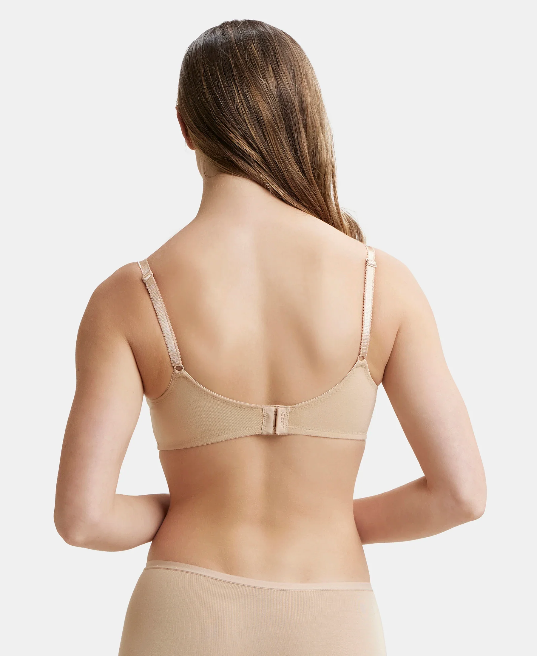 Wirefree Non Padded Super Combed Cotton Elastane Stretch Full Coverage Everyday Bra with Soft Adjustable Straps - Skin - Image 3
