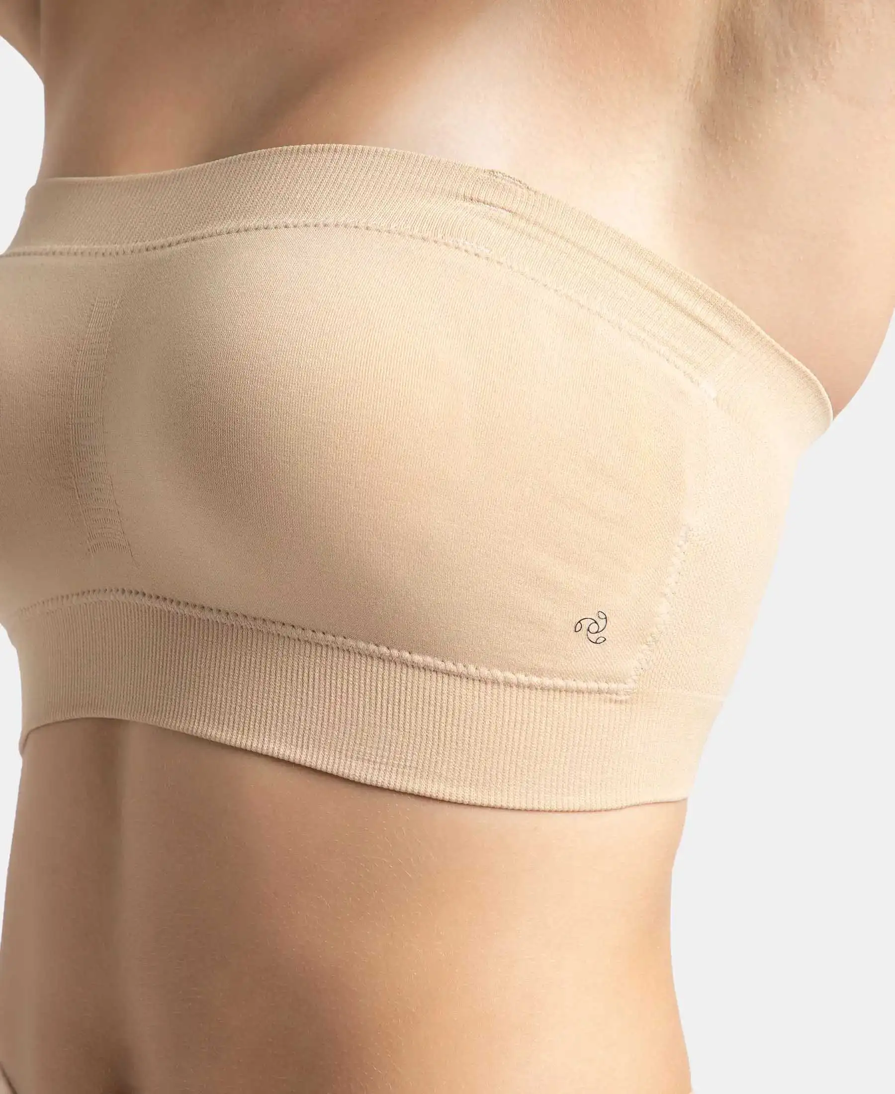 Wirefree Padded Micro Touch Nylon Elastane Stretch Bandeau Bra with Removable Pads and Detachable Transparent Straps - Light Skin - Image 11