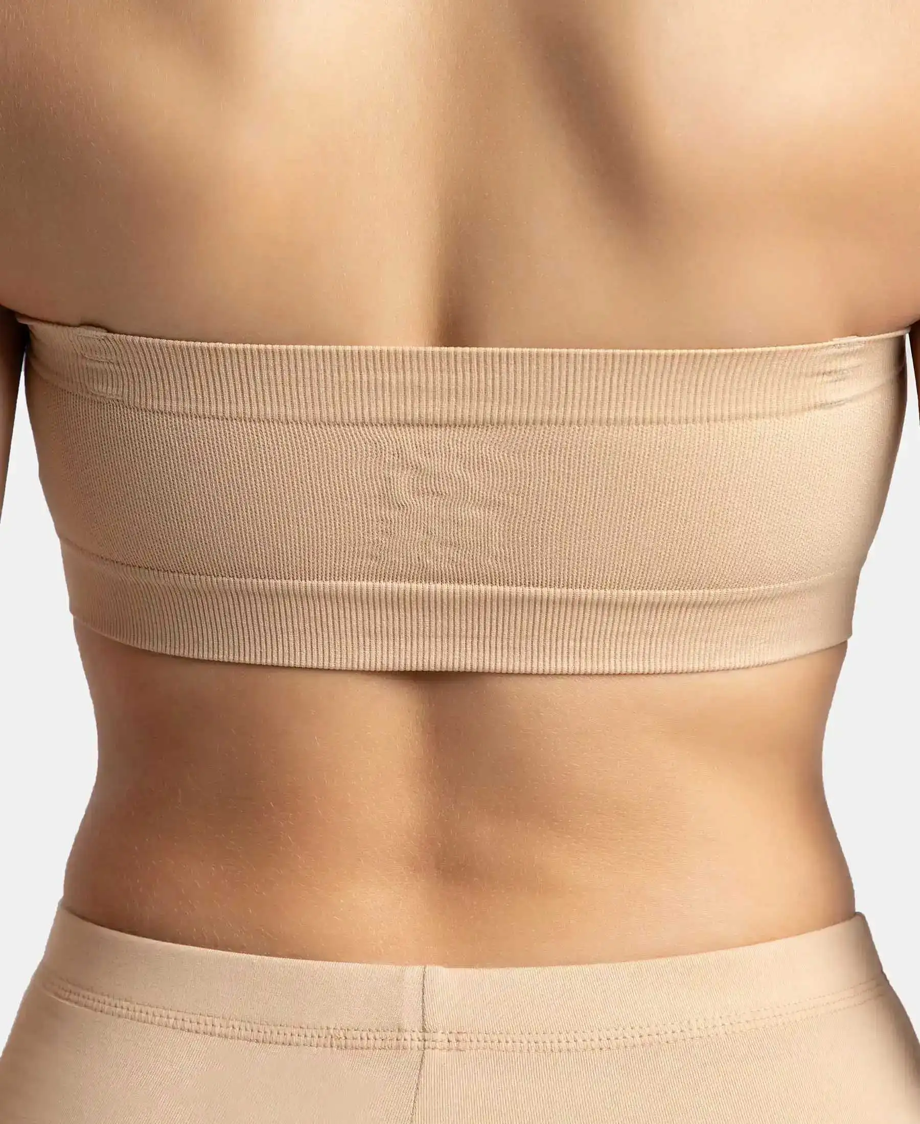 Wirefree Padded Micro Touch Nylon Elastane Stretch Bandeau Bra with Removable Pads and Detachable Transparent Straps - Light Skin - Image 12