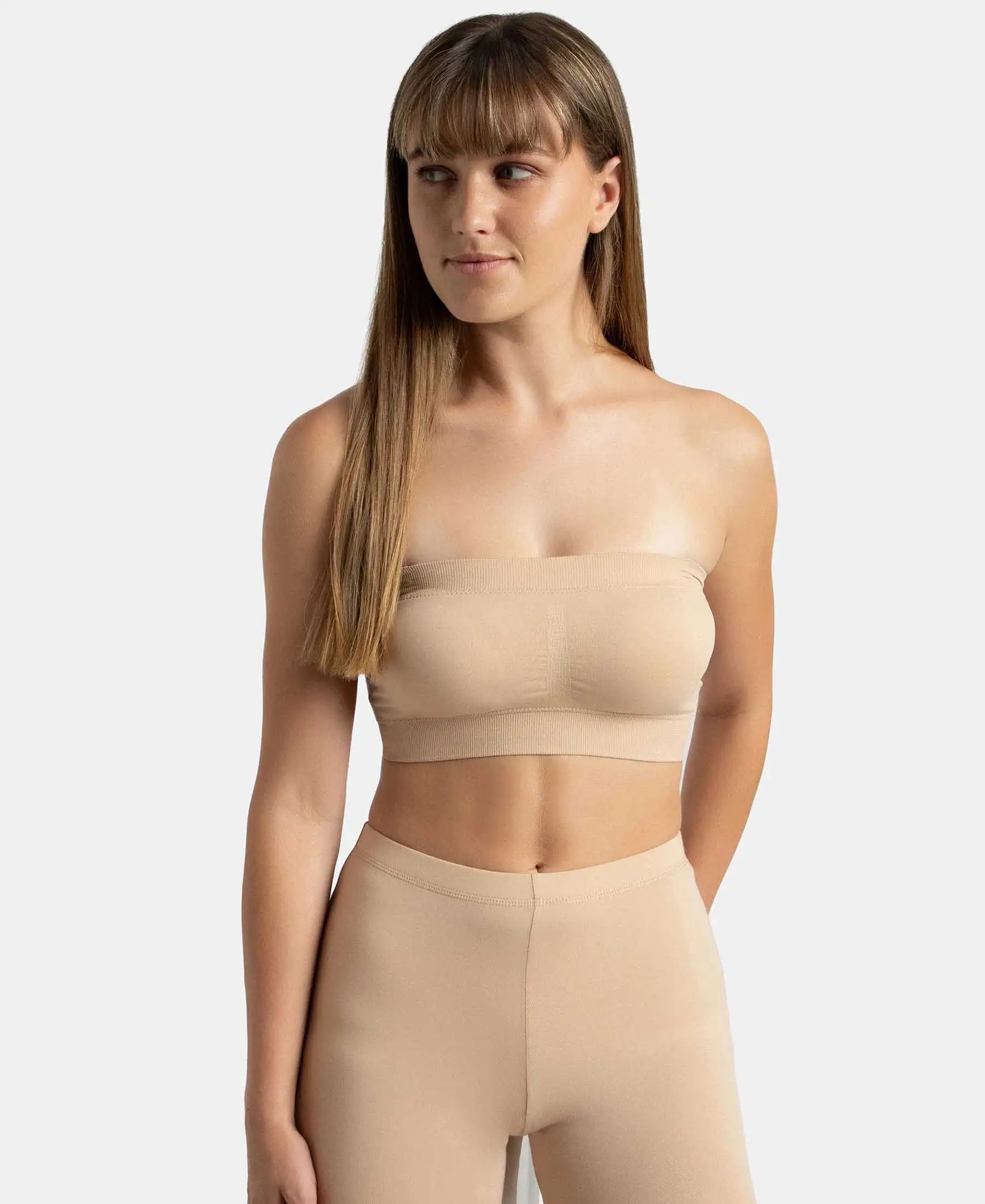 Wirefree Padded Micro Touch Nylon Elastane Stretch Bandeau Bra with Removable Pads and Detachable Transparent Straps - Light Skin - Image 6