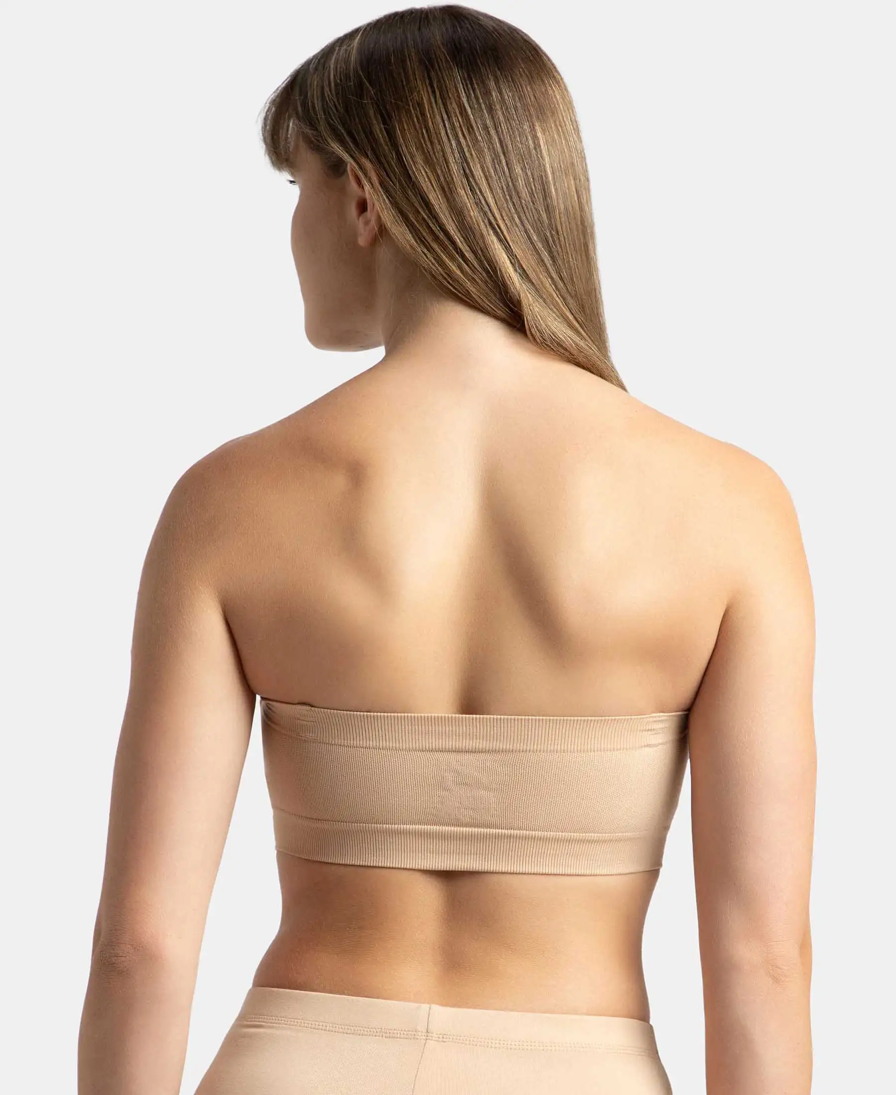 Wirefree Padded Micro Touch Nylon Elastane Stretch Bandeau Bra with Removable Pads and Detachable Transparent Straps - Light Skin - Image 7