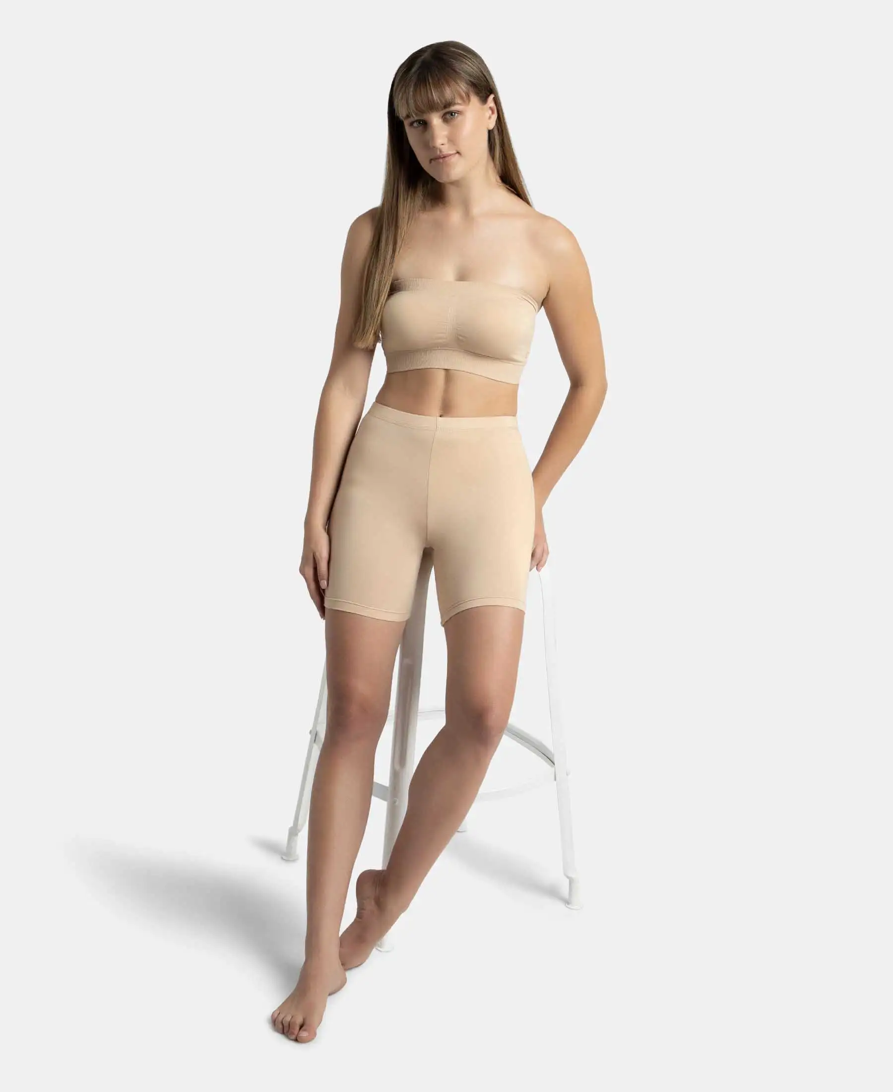 Wirefree Padded Micro Touch Nylon Elastane Stretch Bandeau Bra with Removable Pads and Detachable Transparent Straps - Light Skin - Image 8