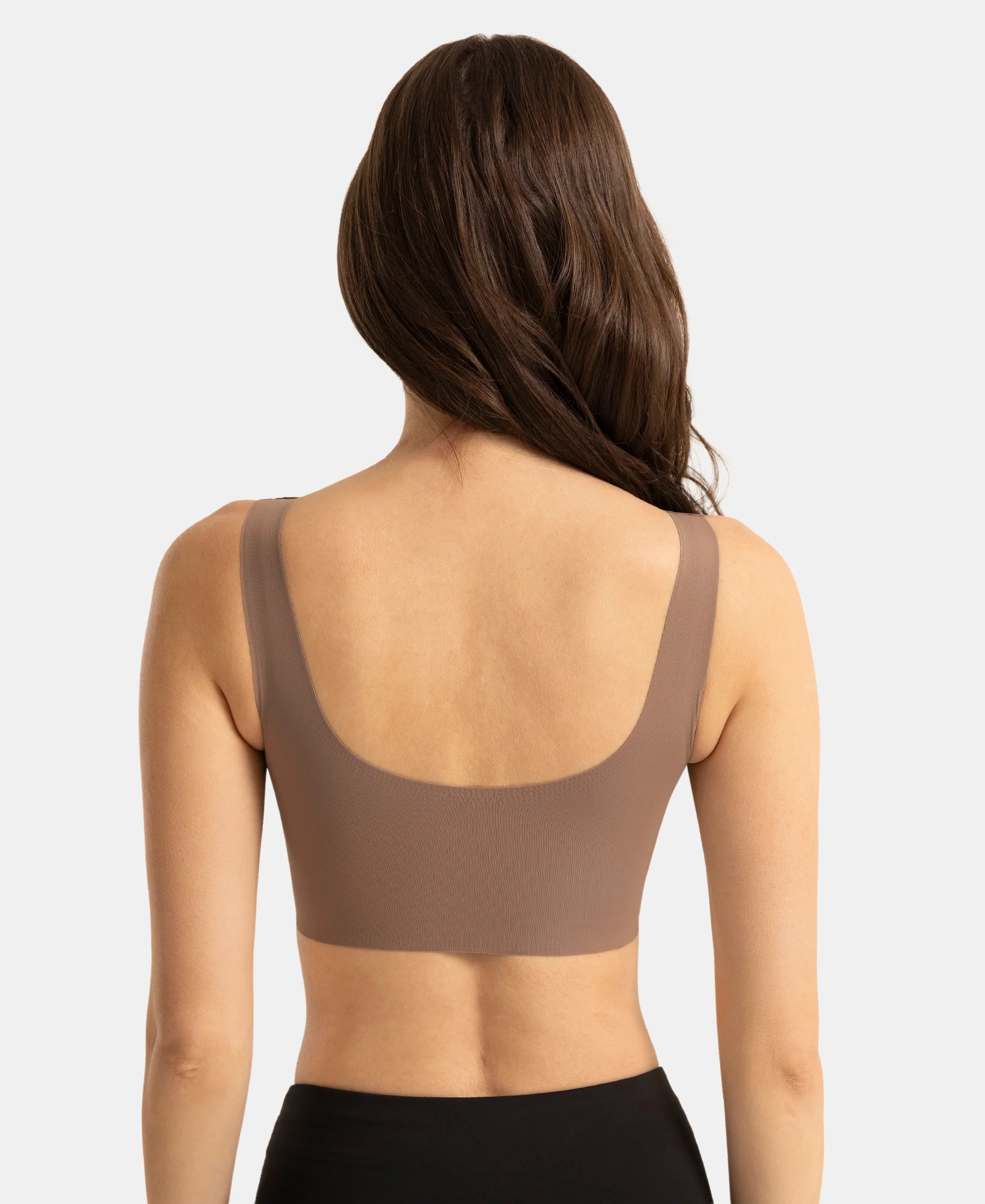 Wirefree Padded Microfiber Elastane Full Coverage Bonded Tech Lounge Bra - Deep Taupe - Image 3