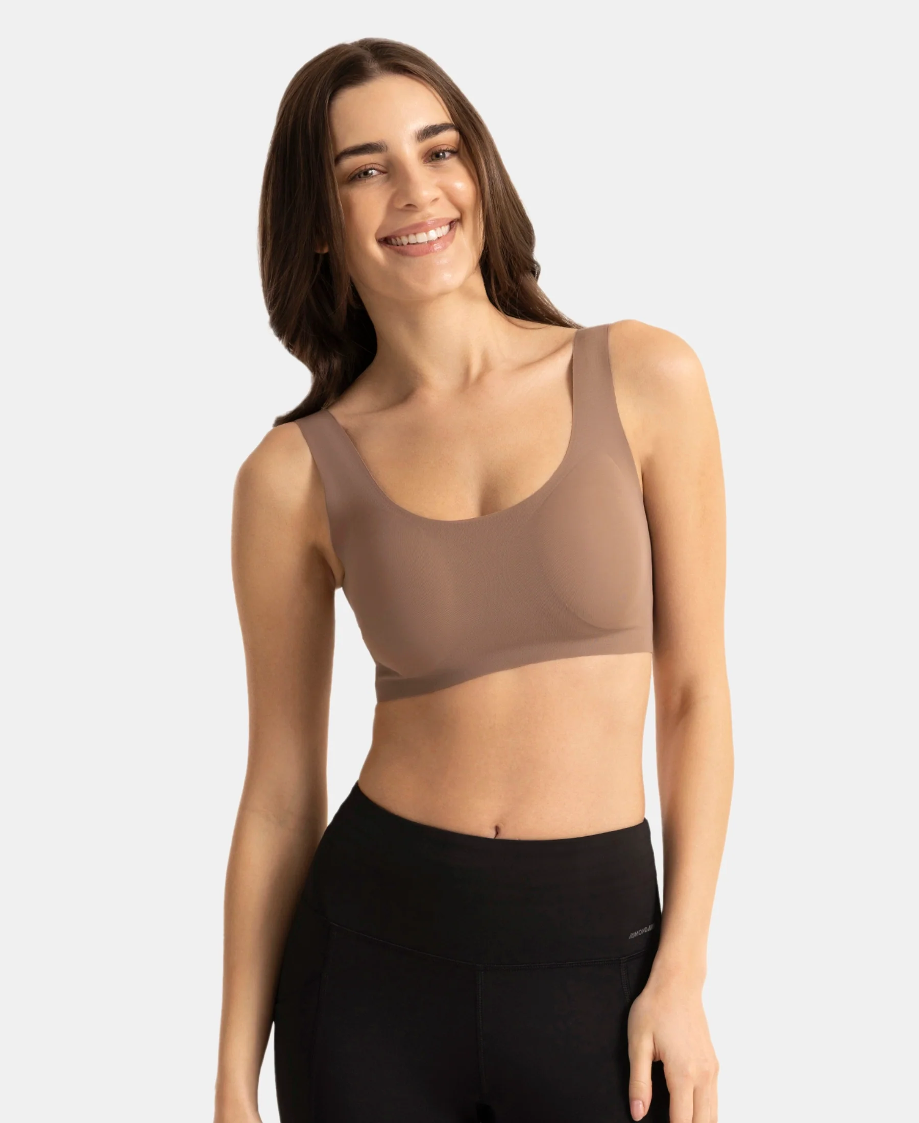 Wirefree Padded Microfiber Elastane Full Coverage Bonded Tech Lounge Bra - Deep Taupe - Image 5