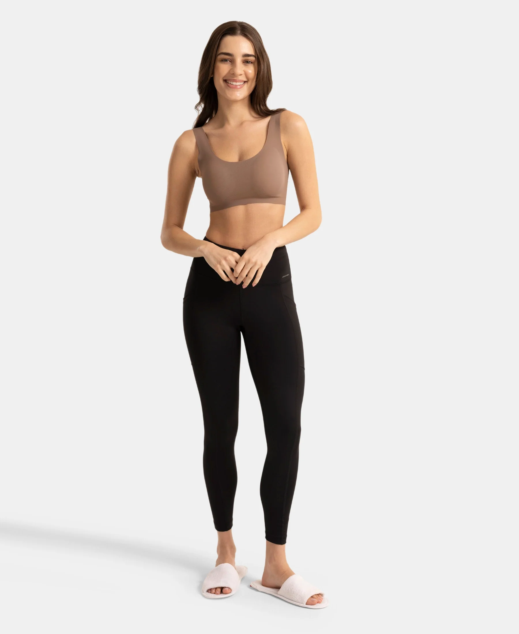 Wirefree Padded Microfiber Elastane Full Coverage Bonded Tech Lounge Bra - Deep Taupe - Image 6