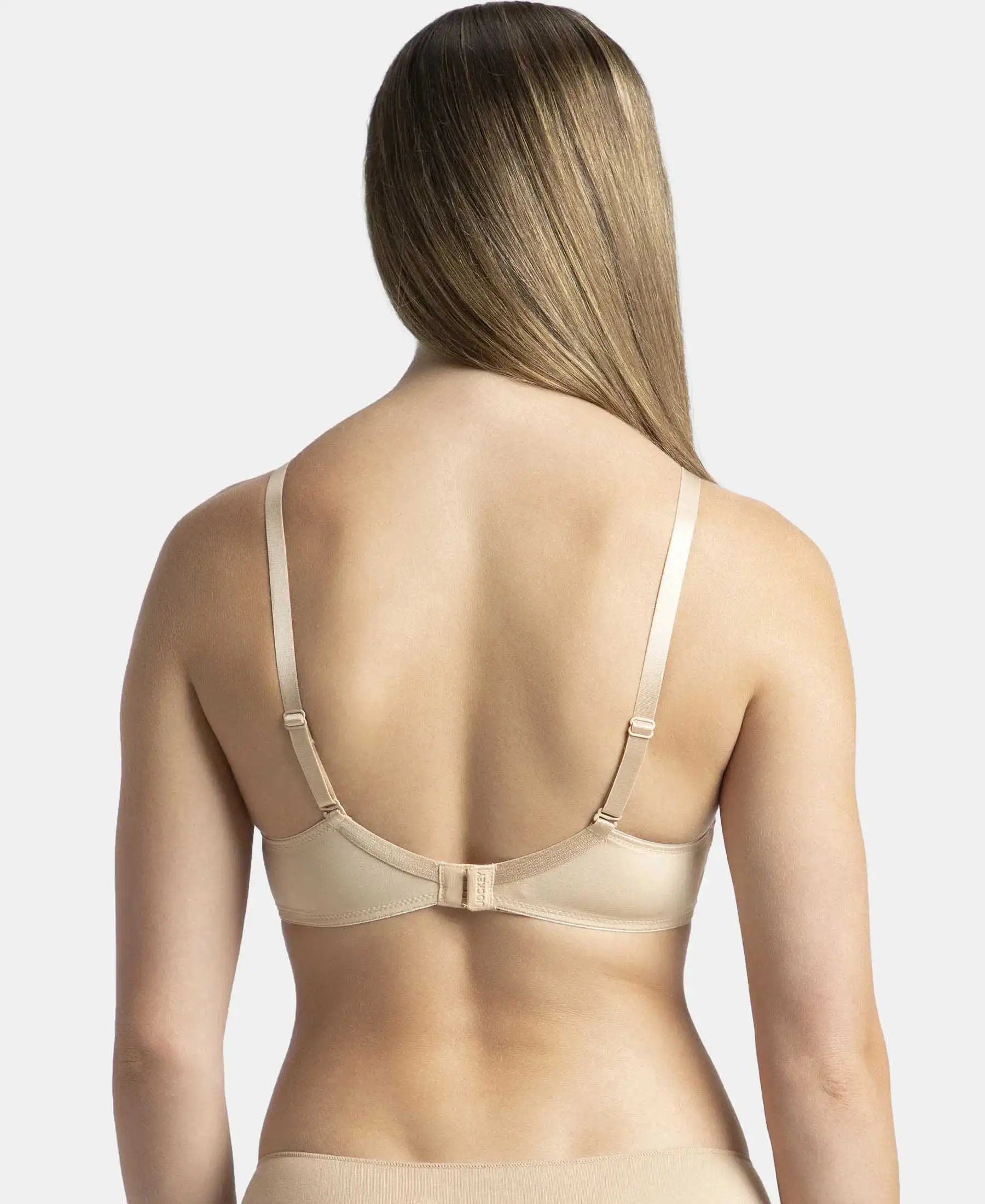 Wirefree Padded Microfiber Elastane Stretch Full Coverage T-Shirt Bra with Magic Under Cup - Light Skin - Image 3