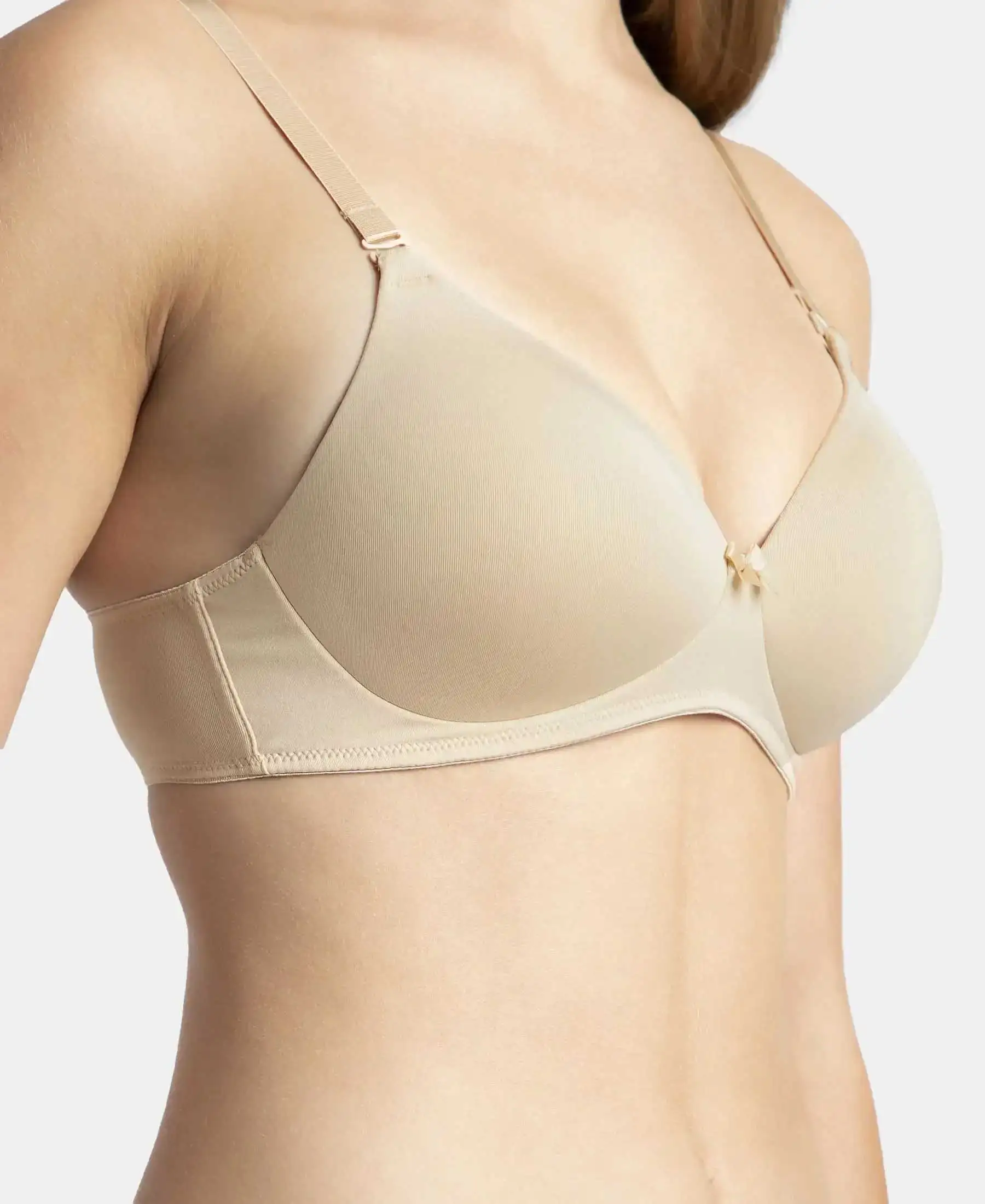 Wirefree Padded Microfiber Elastane Stretch Full Coverage T-Shirt Bra with Magic Under Cup - Light Skin - Image 8
