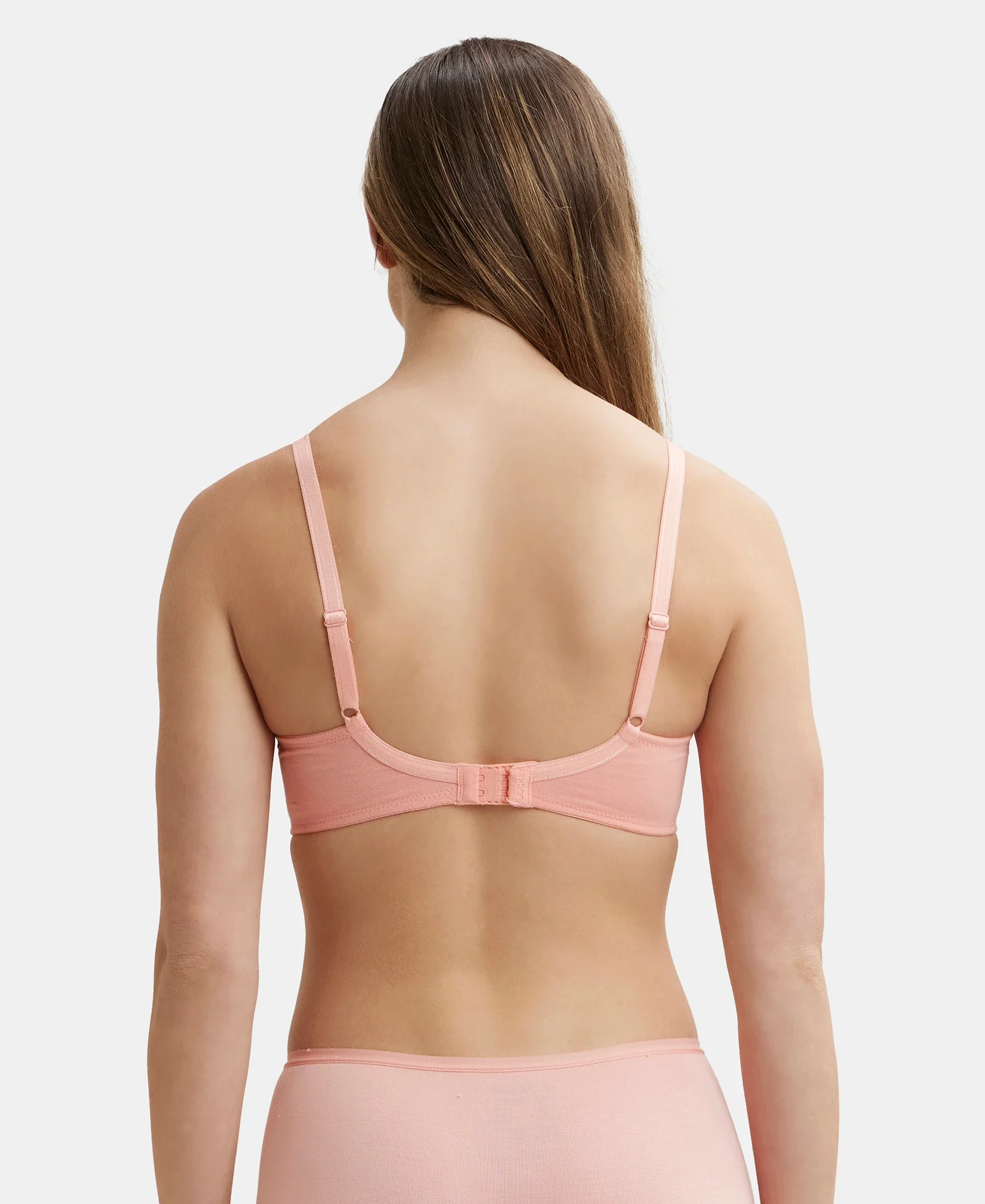 Wirefree Padded Super Combed Cotton Elastane Stretch Full Coverage T-Shirt Bra with Cross Over Fit - Candlelight Peach - Image 3