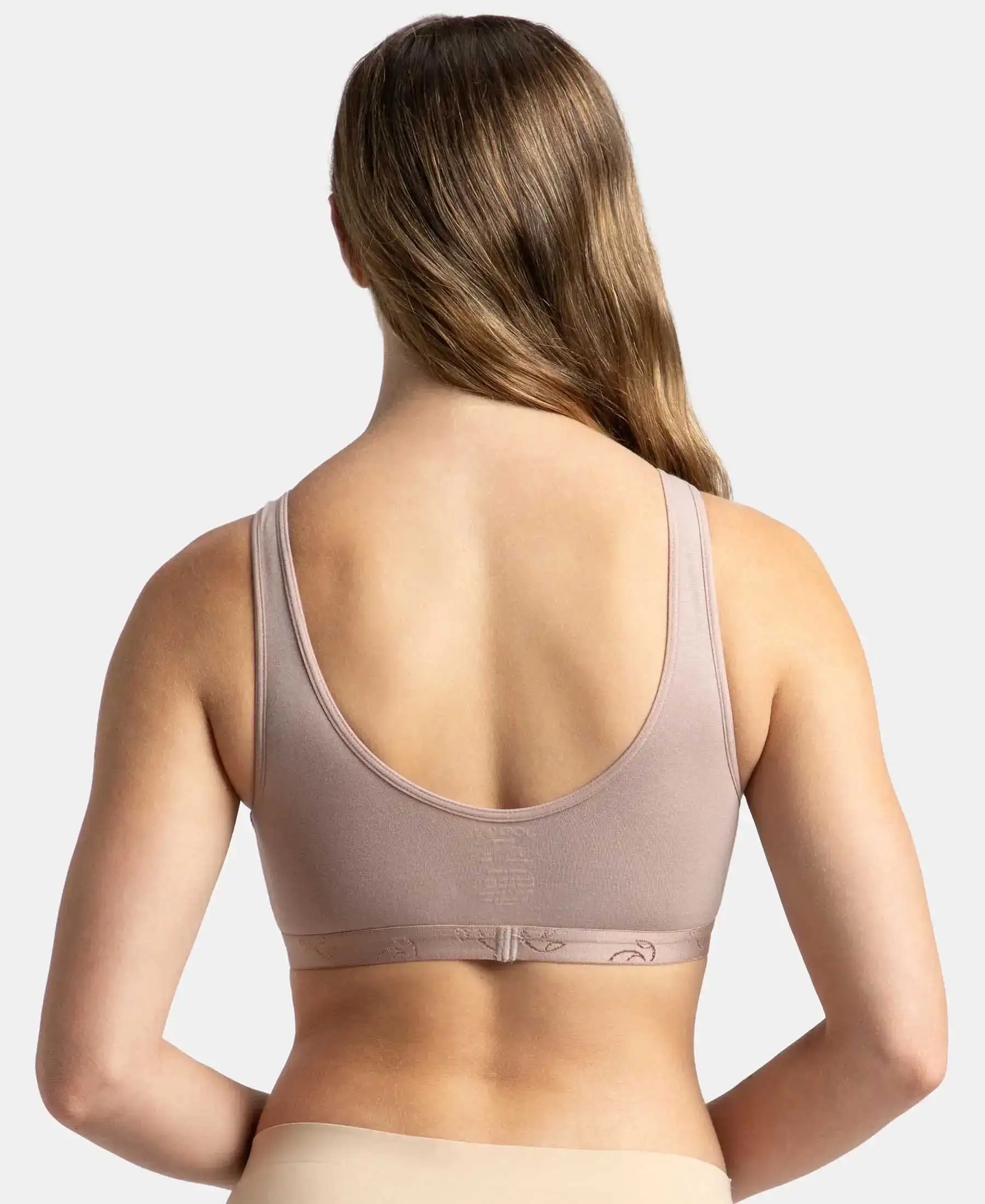 Wirefree Padded Super Combed Cotton Elastane Stretch Full Coverage Lounge and Sleep Bra with Removable Pads - Mocha - Image 3