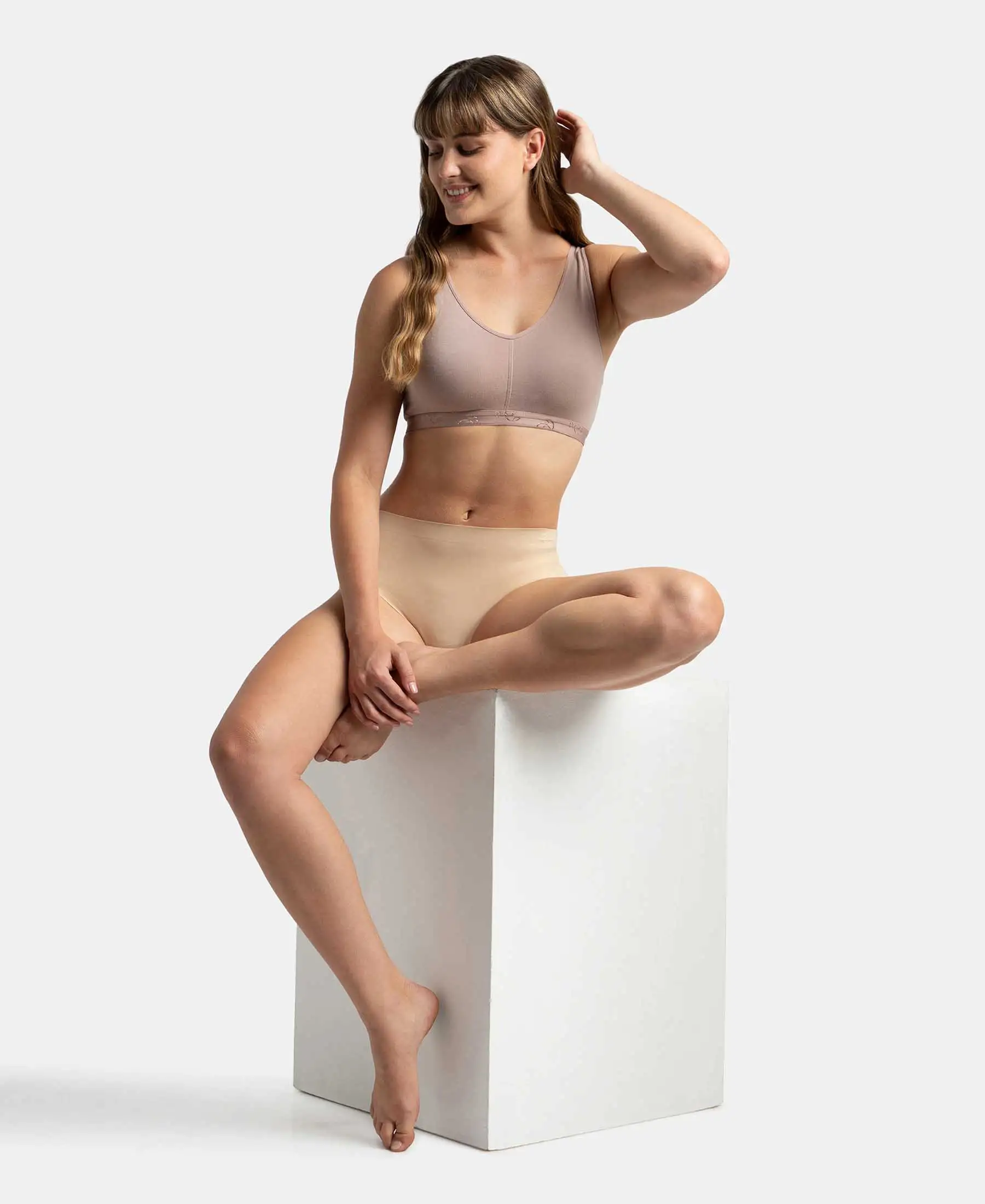 Wirefree Padded Super Combed Cotton Elastane Stretch Full Coverage Lounge and Sleep Bra with Removable Pads - Mocha - Image 6