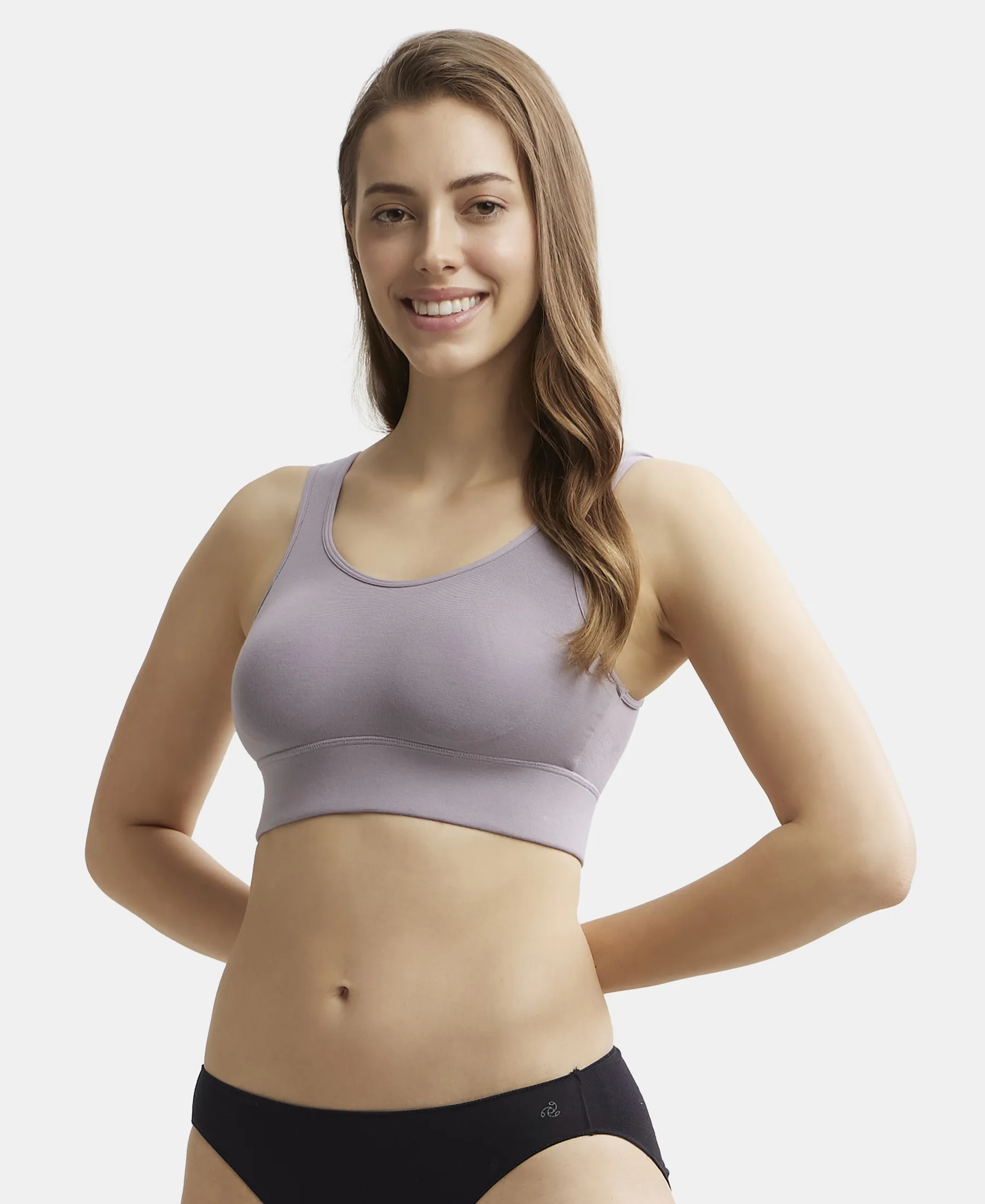 Wirefree Padded Tencel Lyocell Elastane Stretch Full Coverage Lounge Bra with Stay Fresh Properties and Removable Pads - Minimal Grey - Image 5