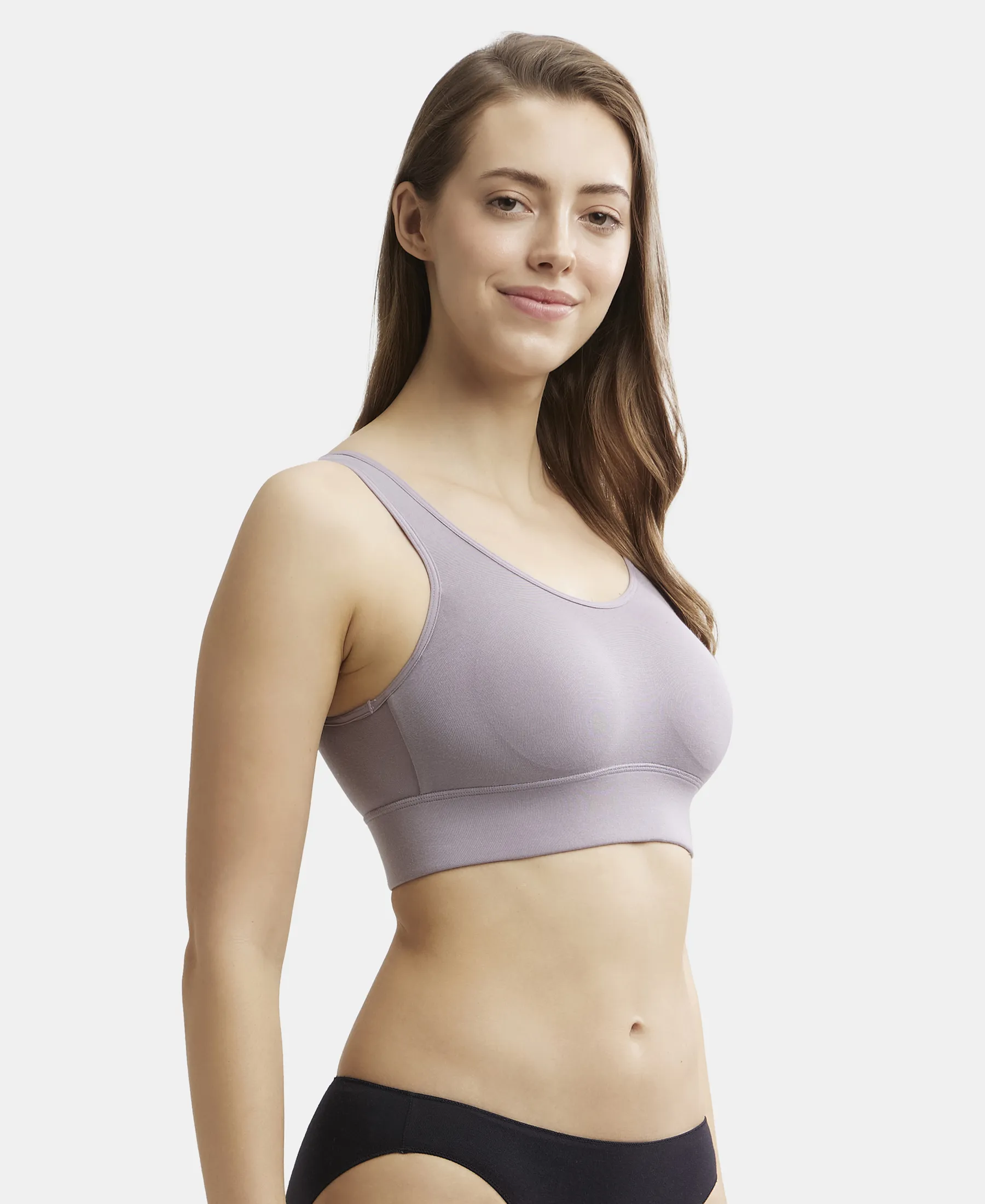 Wirefree Padded Tencel Lyocell Elastane Stretch Full Coverage Lounge Bra with Stay Fresh Properties and Removable Pads - Minimal Grey - Image 6