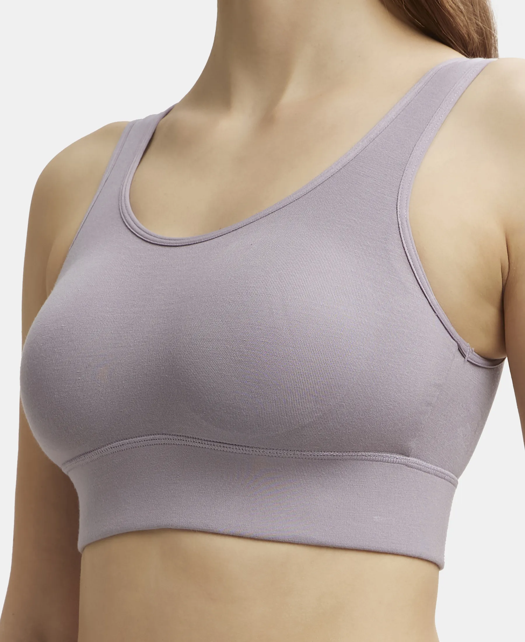 Wirefree Padded Tencel Lyocell Elastane Stretch Full Coverage Lounge Bra with Stay Fresh Properties and Removable Pads - Minimal Grey - Image 8