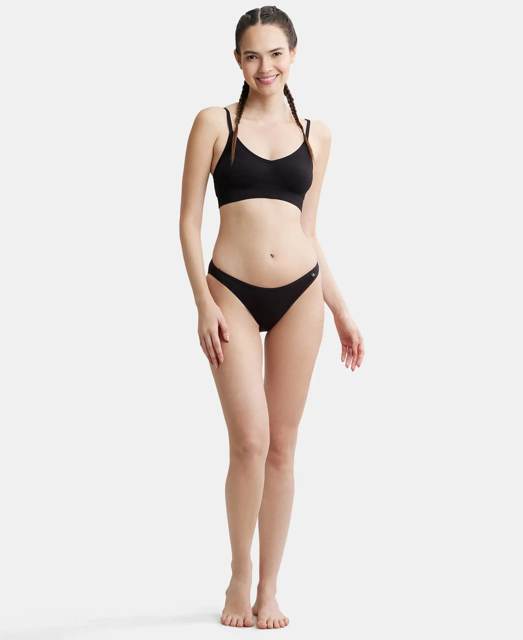 Wirefree Seamfree Non Padded Micro Touch Nylon Elastane Stretch Full Coverage Bra with Optional Cross Back Styling - Black - Image 4