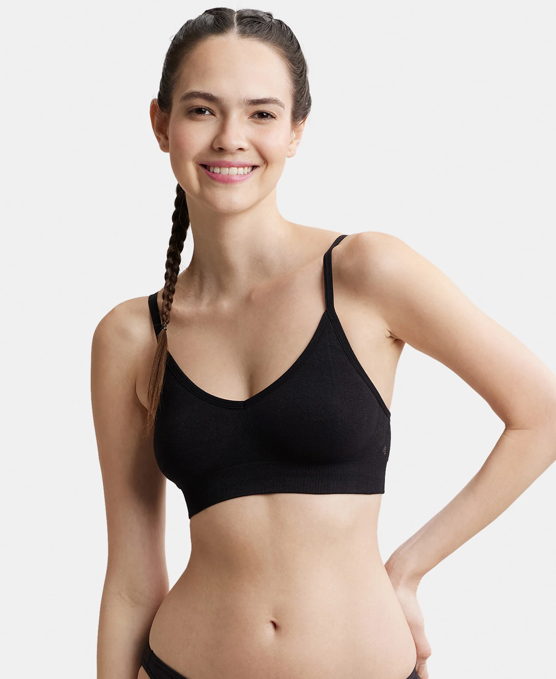 Wirefree Seamfree Non Padded Micro Touch Nylon Elastane Stretch Full Coverage Bra with Optional Cross Back Styling - Black - Image 5