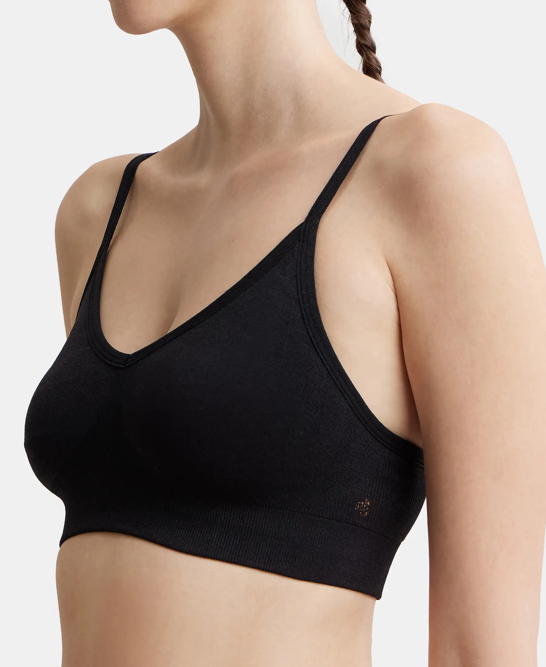 Wirefree Seamfree Non Padded Micro Touch Nylon Elastane Stretch Full Coverage Bra with Optional Cross Back Styling - Black - Image 6