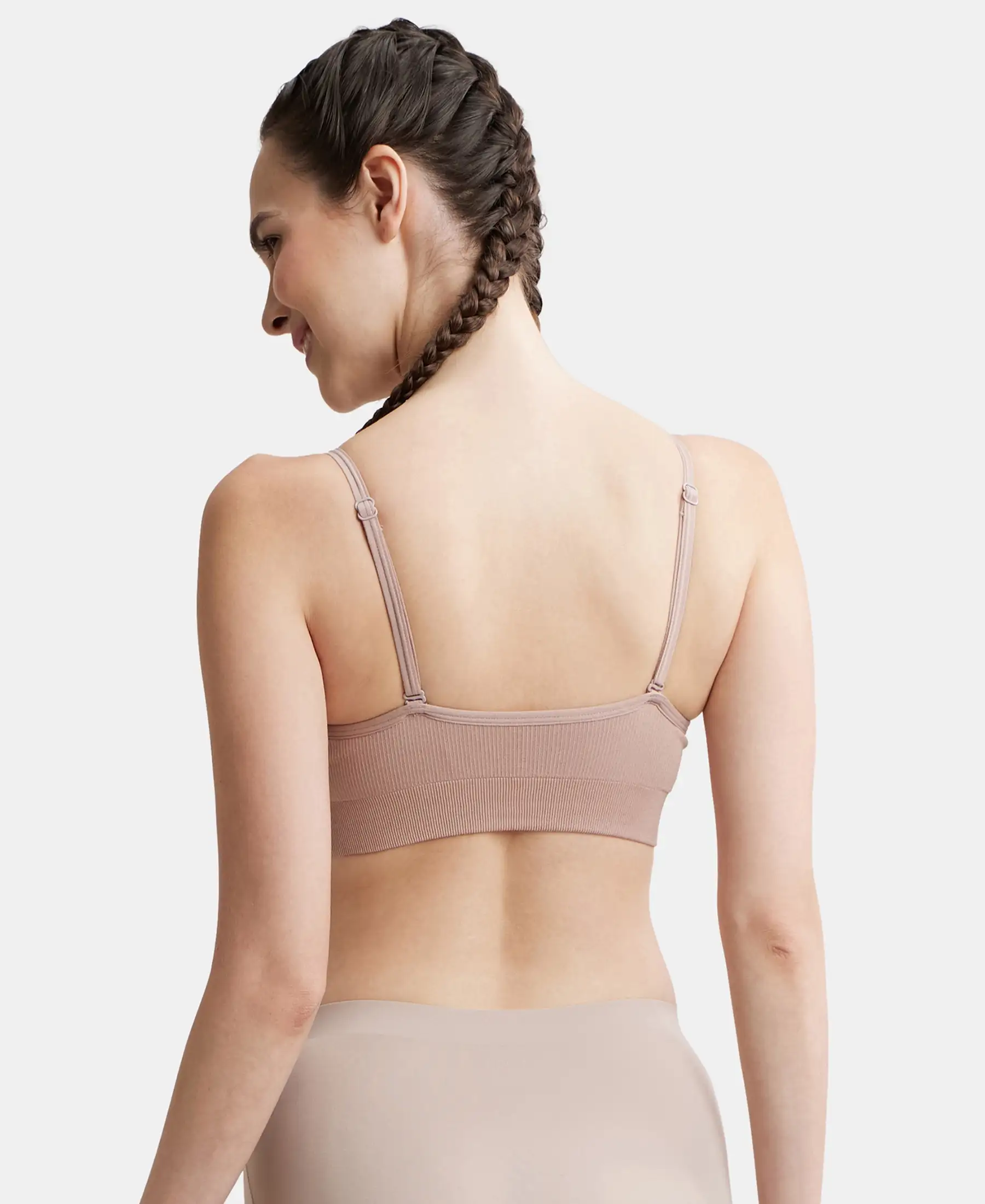 Wirefree Seamfree Non Padded Micro Touch Nylon Elastane Stretch Full Coverage Bra with Optional Cross Back Styling - Mocha - Image 3