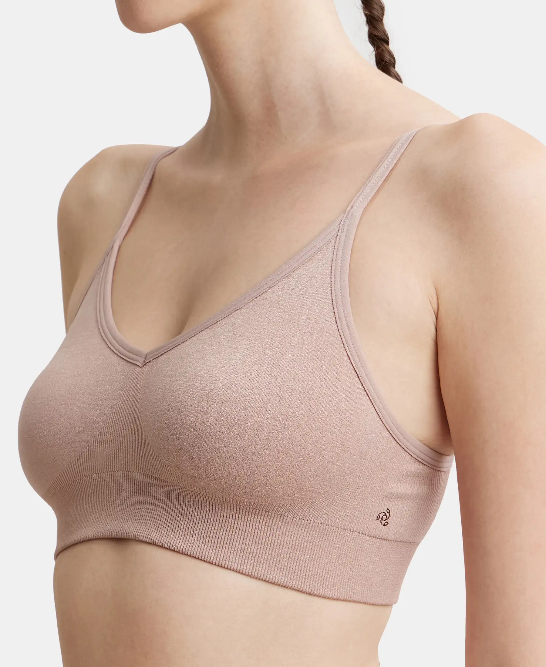 Wirefree Seamfree Non Padded Micro Touch Nylon Elastane Stretch Full Coverage Bra with Optional Cross Back Styling - Mocha - Image 6